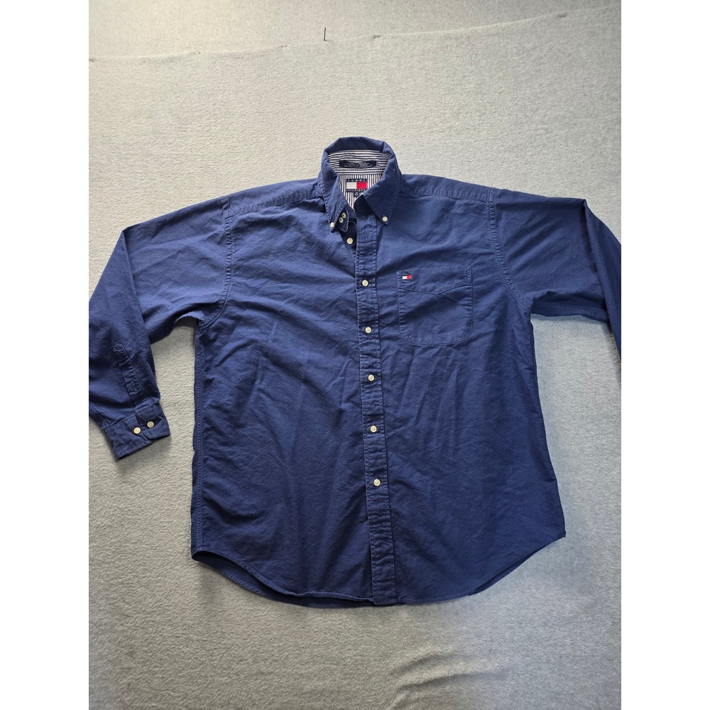 Tommy Hilfiger Mens Navy‎ Blue Cotton Button Down Shirt Long Sleeve Size M